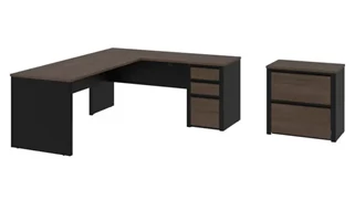 L Shaped Single Pedestal Desks Bestar 72in W L-Shaped Desk with Lateral File Cabinet