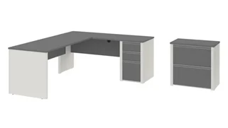 L Shaped Single Pedestal Desks Bestar 72in W L-Shaped Desk with Lateral File Cabinet