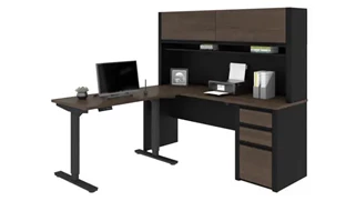 Standing Desks - Electronically Adjustable Bestar 6ft W x 6ft D Height Adjustable L-Shaped Desk with Hutch