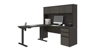 Standing Desks - Electronically Adjustable Bestar 72in W x 72in D Height Adjustable L-Shaped Desk with Hutch