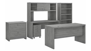 Executive Desks Bush Furniture Bow Front Desk, Credenza with Hutch, Bookcase and File Cabinets