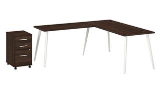 L Shaped Single Pedestal Desks Bush Furniture 72in W L-Shaped Desk with Splayed Metal Legs and Mobile File Cabinet (Assembled)