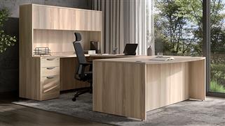 U Shaped Desks with Hutch Office Source 71in x 112in Bow Front U-Shaped Double Pedestal Desk with 4 Laminate Door Hutch