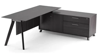 L Shaped Single Pedestal Desks Office Source 82in x 63in L-Shaped Desk with Sliding Door and Drawer Storage