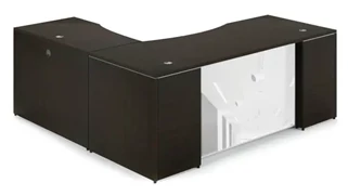 L Shaped Double Pedestal Desks Corp Design 66in x 72in Rectangular L Shaped Desk with White Glass Modesty Panel