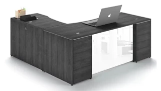 L Shaped Double Pedestal Desks Corp Design 66in x 72in Rectangular L Shaped Desk with White Glass Modesty Panel