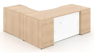 L Shaped Double Pedestal Desks Corp Design 66in x 72in Rectangular L Shaped Desk with White Glass Modesty Panel