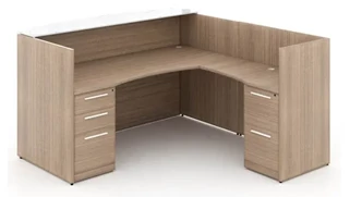 Reception Desks - L Shaped Corp Design L Shaped Double Pedestal Reception Desk with Glass Transactional Floated Top