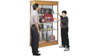 Display Cabinets Ghent Display Cabinet with Sliding Doors and Plaque Fabric Back