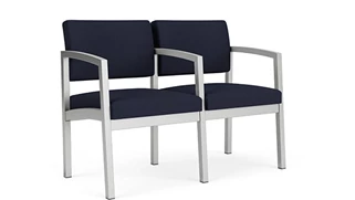 Lobby & Guest Chairs - Metal Lesro Lenox Steel 2 Seat with Center Arm Chair - Vinyl and Fabric Upholstery