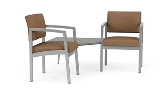 Lobby & Guest Chairs - Metal Lesro Lenox Steel 2 Seat with Corner Table - Vinyl and Fabric Upholstery