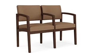 Lobby & Guest Chairs - Wood Lesro Lenox Wood 2 Seats with Center Arm - Vinyl and Fabric Upholstery