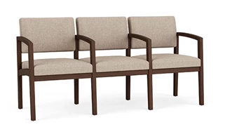 Lobby & Guest Chairs - Wood Lesro Lenox Wood 3 Seat with Center Arms - Vinyl and Fabric Upholstery