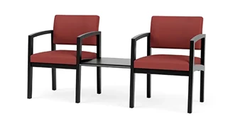 Lobby & Guest Chairs - Wood Lesro Lenox Wood 2 Chairs with Connecting Center Wood Table - Standard Upholstery
