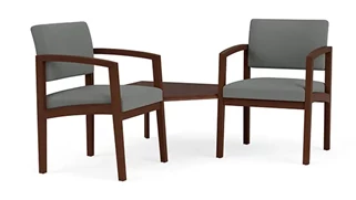 Lobby & Guest Chairs - Wood Lesro Lenox Wood 2 Chairs with Connecting Corner Wood Table - Standard Upholstery
