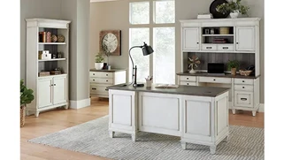 Office Suites Martin Furniture Executive Desk with Lateral File, Credenza with Hutch & Bookcase with Doors