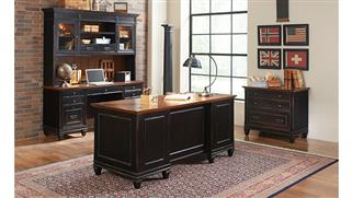 Executive Desks Martin Furniture Executive Desk with Lateral File & Credenza with Hutch
