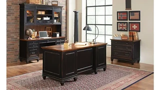 Office Suites Martin Furniture Executive Desk with Lateral File & Credenza with Hutch