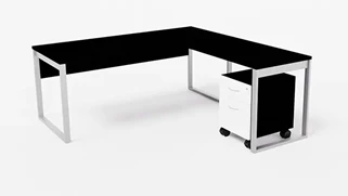 L Shaped Single Pedestal Desks WFB Designs 72in W x 72in Metal Leg L-Desk with Mobile Pedestal