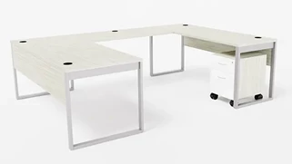 U Shaped Single Pedestal Desks WFB Designs 102in W x 72in D Metal Leg U-Shaped Desk with Mobile Pedestal