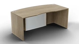 Stand-Alone Desk Shells WFB Designs 71in x 36in Bow Front Desk w/ Curve User Side and Glass Modesty Panel