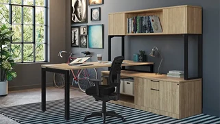L Shaped Desks with Hutch WFB Designs L-Desk with Storage Wall and Hutch