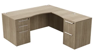 L Shaped Double Pedestal Desks WFB Designs Bow-Front L-Desk 71in W x 84in D with 2 Pedestals