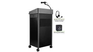 Lecterns National Public Seating Lectern with Sound, Rechargeable Battery, Wireless Headset Mic
