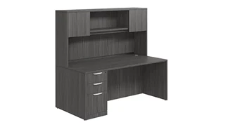 Stand-Alone Desks with Hutch PBD Furniture Single Pedestal Desk 71in x 36in Laminate with 2 Door Hutch