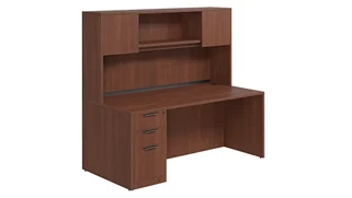 Stand-Alone Desks with Hutch PBD Furniture Single Pedestal Desk 71in x 30in Laminate with 2 Door Hutch