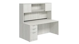 Stand-Alone Desks with Hutch PBD Furniture Single Pedestal Desk 71in x 24in Laminate with 2 Door Hutch