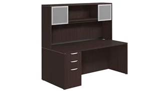 Stand-Alone Desks with Hutch PBD Furniture Single Pedestal Desk 60in x 24in Laminate with 2 Door Hutch