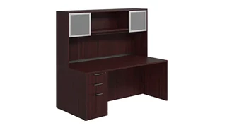 Stand-Alone Desks with Hutch PBD Furniture Single Pedestal Desk 66in x 24in Laminate with 2 Door Hutch