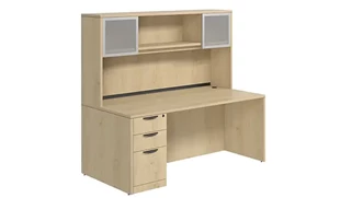 Stand-Alone Desks with Hutch PBD Furniture Single Pedestal Desk 71in x 24in Laminate with 2 Door Hutch