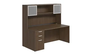 Stand-Alone Desks with Hutch PBD Furniture Single Pedestal Desk 60in x 30in Laminate with 2 Door Hutch