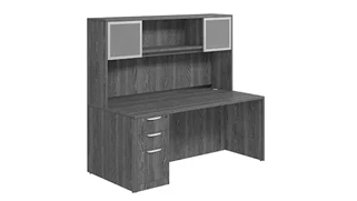 Stand-Alone Desks with Hutch PBD Furniture Single Pedestal Desk 66in x 30in Laminate with 2 Door Hutch