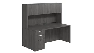 Stand-Alone Desks with Hutch PBD Furniture Single Pedestal Desk 71in x 24in Laminate with 4 Door Hutch