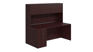 Stand-Alone Desks with Hutch PBD Furniture Single Pedestal Desk 66in x 30in Laminate with 4 Door Hutch