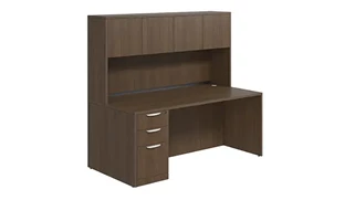 Stand-Alone Desks with Hutch PBD Furniture Single Pedestal Desk 71in x 36in Laminate with 4 Door Hutch