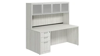 Stand-Alone Desks with Hutch PBD Furniture Single Pedestal Desk 66in x 24in Laminate with 4 Door Hutch