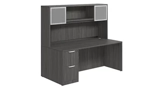 Stand-Alone Desks with Hutch PBD Furniture Desk 66in W x 30in D with 2 Drawer Pedestal and Hutch with 2 Glass Doors