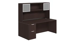 Stand-Alone Desks with Hutch PBD Furniture Desk 71in W x 30in D with 2 Drawer Pedestal and Hutch with 2 Glass Doors