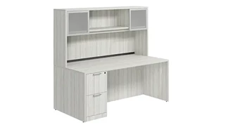 Stand-Alone Desks with Hutch PBD Furniture Desk 60in W x 24in D with 2 Drawer Pedestal and Hutch with 2 Glass Doors