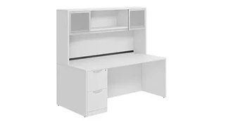 Stand-Alone Desks with Hutch PBD Furniture Desk 66in W x 24in D with 2 Drawer Pedestal and Hutch with 2 Glass Doors
