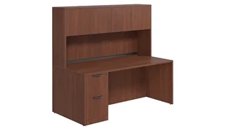 Stand-Alone Desks with Hutch PBD Furniture Desk 71in W x 36in D with 2 Drawer Pedestal and Wood Hutch with 4 Doors