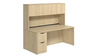 Stand-Alone Desks with Hutch PBD Furniture Desk 60in W x 24in D with 2 Drawer Pedestal and Wood Hutch with 4 Doors