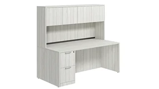 Stand-Alone Desks with Hutch PBD Furniture Desk 60in W x 30in D with 2 Drawer Pedestal and Wood Hutch with 4 Doors