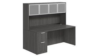 Stand-Alone Desks with Hutch PBD Furniture Desk 60in W x 24in D with 2 Drawer Pedestal and Hutch with 4 Glass Doors