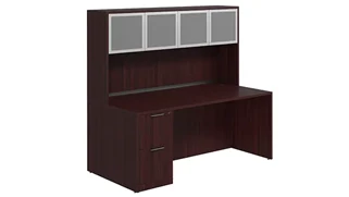 Stand-Alone Desks with Hutch PBD Furniture Desk 71in W x 24in D with 2 Drawer Pedestal and Hutch with 4 Glass Doors