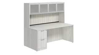 Stand-Alone Desks with Hutch PBD Furniture Desk 71in W x 36in D with 2 Drawer Pedestal and Hutch with 4 Glass Doors